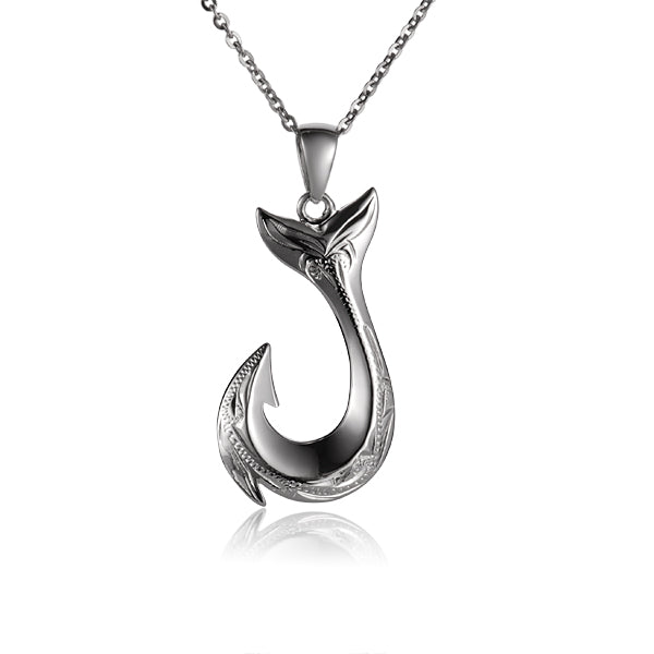 Hawaiian Fish Hook with Whale Tail Pendant - 925 Sterling Silver