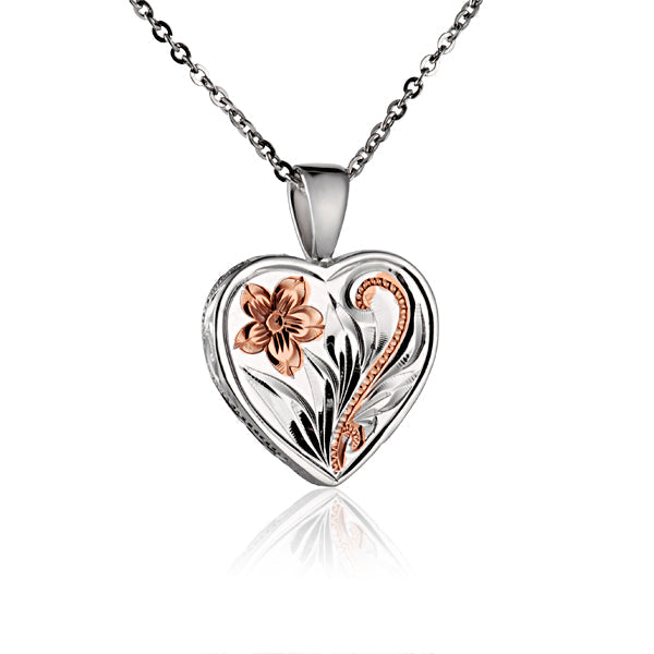 Large Filigree Hawaiian Heart Pendant w/Flowers