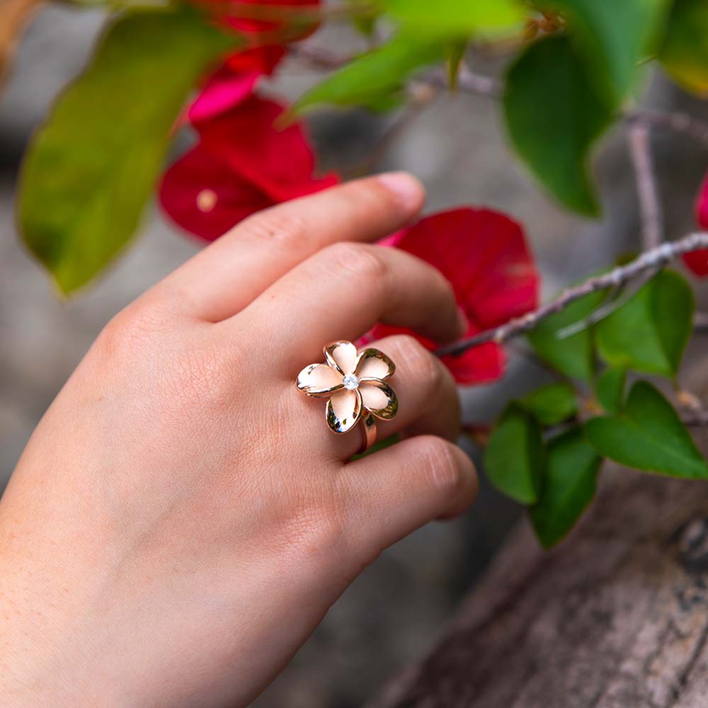 Rose gold plumeria on sale ring